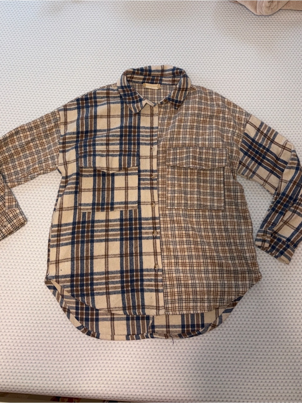 Altar'd State Beige and Blue Flannel shirt